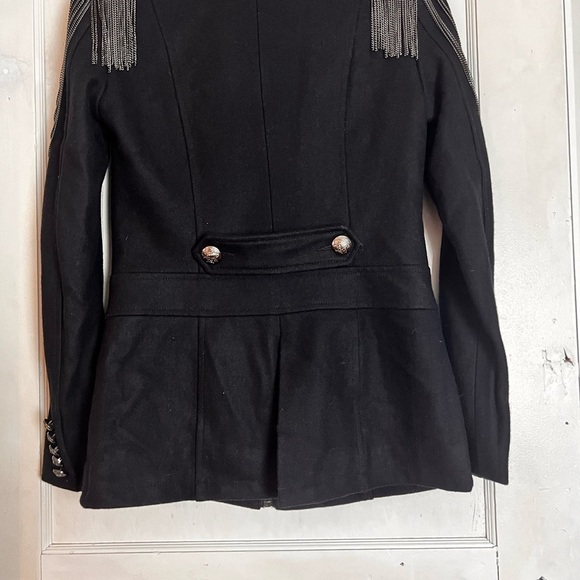 RARE ED HARDY WOOL BLEND MILITARY STEAMPUNK COAT NAVY XS EUC CHAIN EPAULETS - Picture 7 of 15
